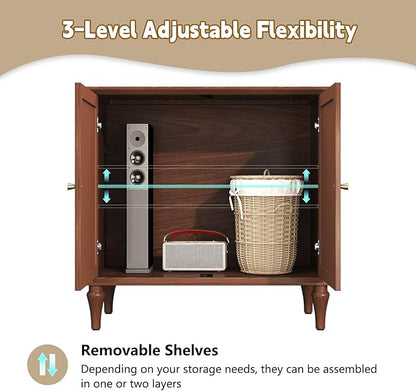 ARTPOWER Brown Sideboard Buffet Cabinet with Storage, Mid-Century Modern Storage Cabinet with 2 Doors and Adjustable Shelves, Accent Style Sideboard for Entryway, Dining Room, Living Room