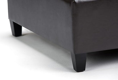 SIMPLIHOME Harrison 36 inch Wide Transitional Square Coffee Table Storage Ottoman in Tanners Brown Vegan Faux Leather, Assembled, For the Living Room and Bedroom