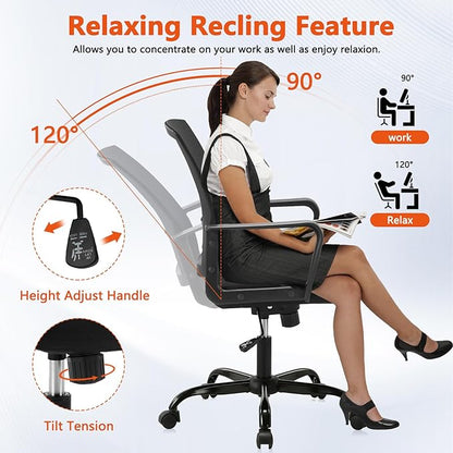 CLATINA Ergonomic Desk Chair, Mid Back Mesh Computer Chair with Lumbar Support and Armrest, Height Adjustable Swivel Chair for Home Office, Black (4PK)