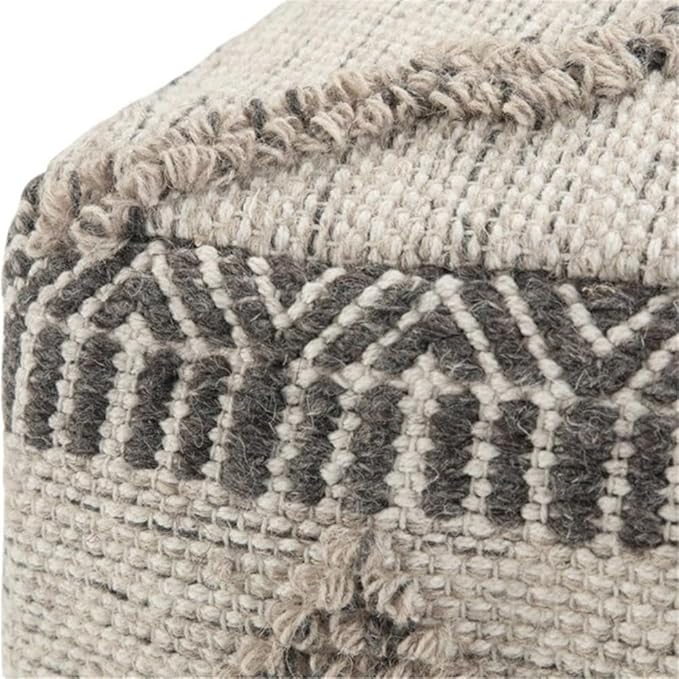 SIMPLIHOME Sweeney Boho Square Pouf in Grey, Natural Handloom Woven Pattern for the Living Room, Bedroom and Kids Room