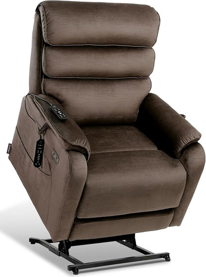 EONIX Wide Lay Flat Power Lift Recliner Chair for Elderly, Heavy Duty Oversized Fabric Lift Chairs Recliner Sofa with Heat and Massage and Charging Ports, Chenille Brown