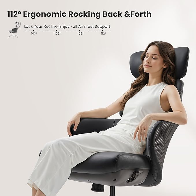 EUREKA ERGONOMIC Royal Rowan Leather Desk Chair, Microfiber PU Leather Office Chair with Wheels and Headrest, High Back Office Chair, Executive Office Chair Comfy for Home & Office, Black