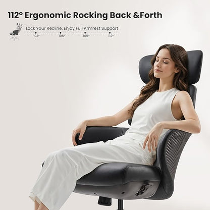 EUREKA ERGONOMIC Royal Rowan Leather Desk Chair, Microfiber PU Leather Office Chair with Wheels and Headrest, High Back Office Chair, Executive Office Chair Comfy for Home & Office, Black