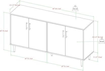 Walker Edison Fehr Modern 4 Door Bookmatch Buffet, 58 Inch, White