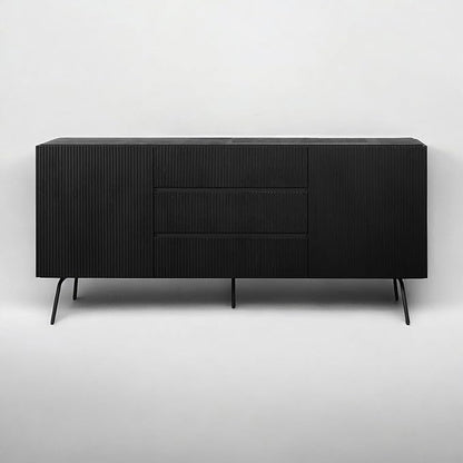 NTC Veil Large Sideboard with 2 Doors and 3 Drawers, Buffet Cabinet with Vertical Groove Design and Metal Legs, Storage Cabinet for Living Room, and Entryway, Effortless Assembly - Burnt Black
