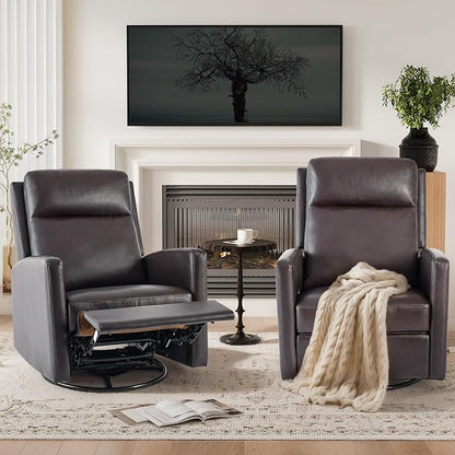 COLAMY Swivel Rocking Recliner,Wide PU Leather Glider Sofa Chair with Ergonomic High Backrest for Living Room,Bedroom（Chocolate Brown ）