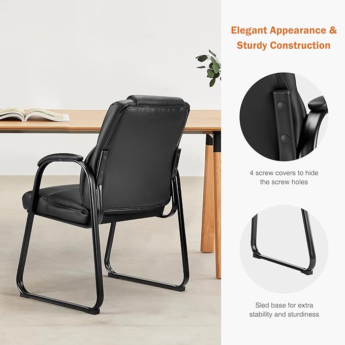 NEWBULIG Waiting Room Guest Chair, Stationary Office Reception Chairs No Wheels, Comfy Padded Arms and Seld Base, for Conference Room Lobby Home Computer Desk Bedroom Elderly, Black