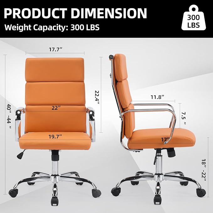 Office Chair, Ergonomic Adjustable Desk Chair, Mid Back Executive Comfortable Leather Lumbar Support Home Computer Chair with Padded Seat Swivel Wheels