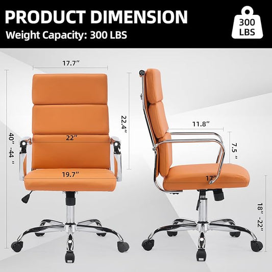 Office Chair, Ergonomic Adjustable Desk Chair, Mid Back Executive Comfortable Leather Lumbar Support Home Computer Chair with Padded Seat Swivel Wheels