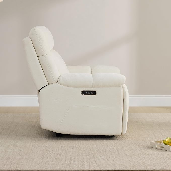 CHITA Oversized Power Recliner Chair with Bluetooth Speakers for Adults, Lay Flat Recliner with Power Lumbar Support, Manual Winged Headrest and USB & Type-C Charging Ports, Cream