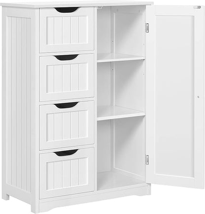Yaheetech Large Bathroom Floor Cabinet with 4 Dawers and Single Door Cabinet, Freestanding Storage Cabinet for Living Room Kitchen Hallway, White