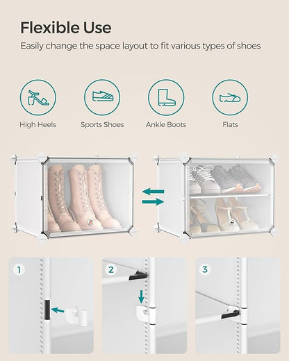 SONGMICS Shoe Rack Organizer, 4-Tier Shoe Storage Cabinet for Closet and Entryway, Holds 16 Pairs of Shoes, Adjustable, Cloud White and Trasparent ULPC032W01