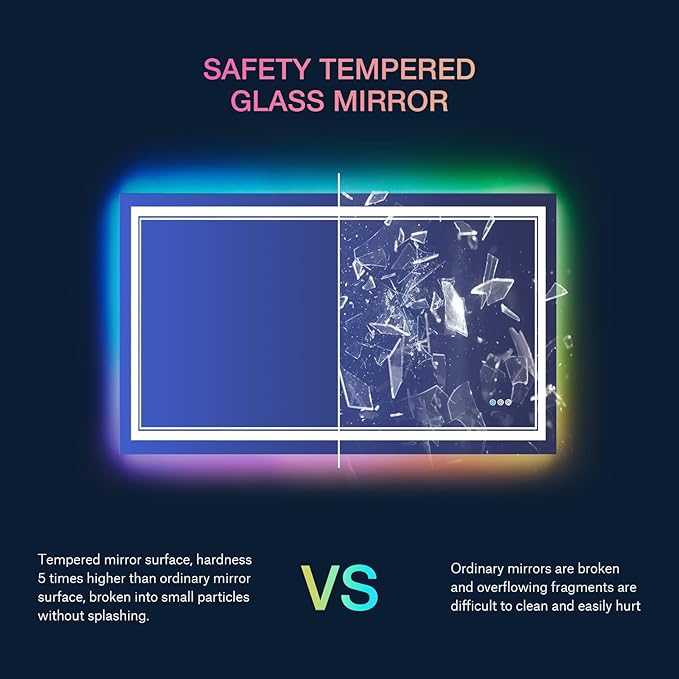 40x32 inch LED Bathroom Mirror with RGB Lights Color Changing Backlit Mirror Shatterproof Dimmable Anti-Fog Lighted Vanity Mirror (RGB Multicolor Backlit + Adjustable Front-Lighted)