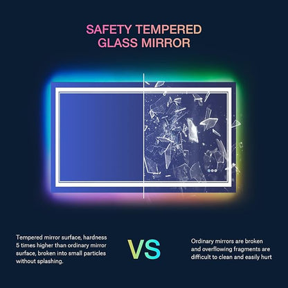 40x32 inch LED Bathroom Mirror with RGB Lights Color Changing Backlit Mirror Shatterproof Dimmable Anti-Fog Lighted Vanity Mirror (RGB Multicolor Backlit + Adjustable Front-Lighted)