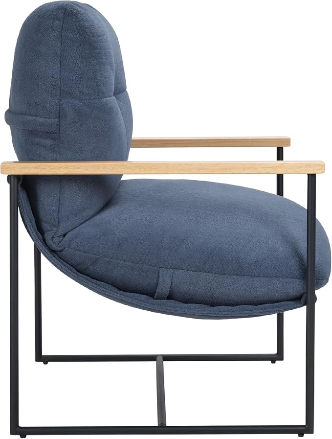 FLEXISPOT Accent Chair for Living Room,Arm Chair for Bedroom,with Wooden Arms, Wide Large Plus Size Cushion,Metal Frame,Reading Bedroom Chair Armchair for Home/Office/Cafe/Apartment/Waiting Room,Blue