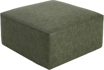 Christopher Knight Home Ellis Faux Leather Ottoman Footstool, Square Pouf Poufee Footrest Ottoman Large Seat, Modern Side Table for Living Room Bedroom Home Decor Gifts, Green