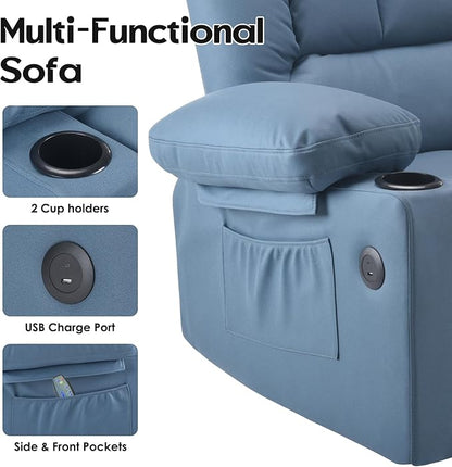 Soohow Oversized Power Lift Recliner Chair with Massage and Heat for Elderly Big and Tall, Large Fabric Recliner Wide Electric Recliner Chair with USB Ports, Cup Holders, Side Pockets