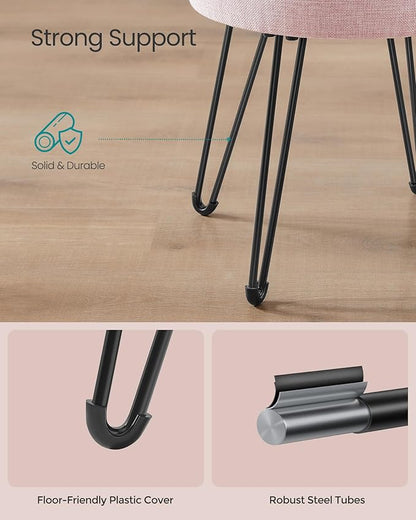 SONGMICS Vanity Stool Chair, Small Ottoman Stool with Storage, Vanity Chair, 15.4 Dia. x 17.4 Inches, 4 Metal Legs, for Makeup Room, for Living Room, Bedroom, Jelly Pink ULOM002R01