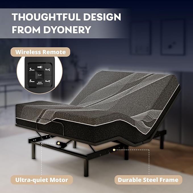 Full Adjustable Bed Base Frame with Wireless Remote + 14 Inch Full Gel Memory Foam Mattress Bed in a Box, Head and Foot Incline, Zero Gravity, Fiberglass Free, 75" × 54"