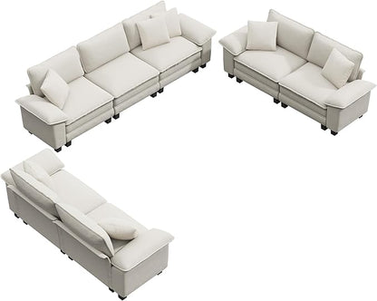 PHI VILLA Cloud Modular Couches Sets, 3 Pieces Large Sectional Sofa Set with Loveseats, 7-Seater Upholstered Couch for Living Room, Chenille Fabric, Beige