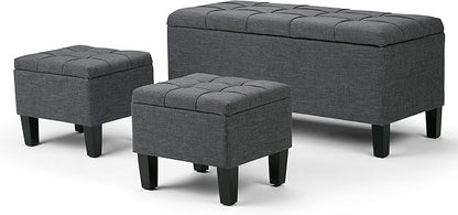 SIMPLIHOME Dover 44 inch Wide Contemporary Rectangle 3 Pc Storage Ottoman in Slate Grey Linen Look Fabric, Assembled, For the Living Room, Entryway and Family Room