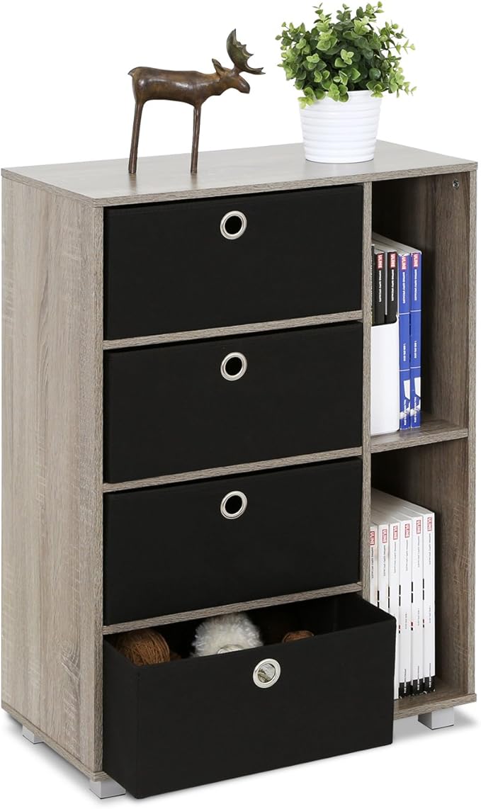 FURINNO Andrey Multipurpose Storage Cabinet, French Oak Grey/Black
