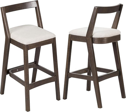 Christopher Knight Home Yone Counter Height Bar Stools Set of 2, Comfy Fabric Upholstered Bar Stool for Kitchen Island, Wooden Dining Room Chair, Barstools with Footrest/Backrest, Beige + Dark Brown