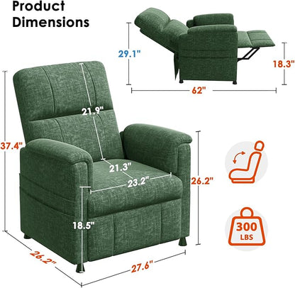 Amada Power Recliner Chair for Adults, Chenille Electric Reclining Chair for Small Spaces with Remote & Side Pockets, Thick Seat Cushion for Home Theater, RV, Living Room & Bedroom(Chenille Green)