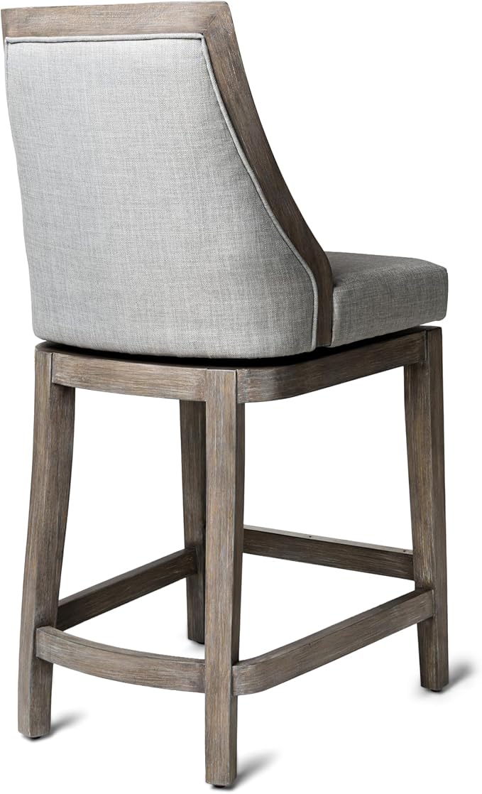 Maven Lane Vienna Counter Stool 26 Inches High – Swivel Stool with Footrest – Grey Solid Wood and Grey Fabric Upholstery – Perfect for Kitchen Islands and Counters