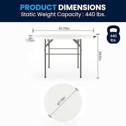 Flash Furniture Freeman 4' Round Plastic Folding Table with Carrying Handle, Plastic Foldable Table for Indoor/Outdoor Events, White
