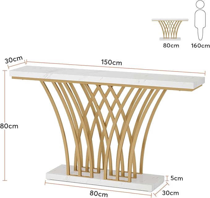 LITTLE TREE Narrow Entryway Console Table,Faux Marble White+Gold