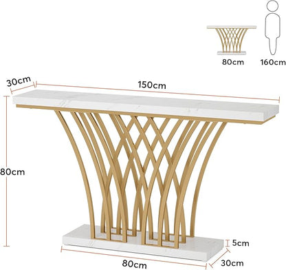 LITTLE TREE Narrow Entryway Console Table,Faux Marble White+Gold