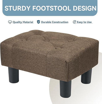 Poofzy Small Foot Stool Ottoman, Linen Ottoman Foot Rest with Legs, Rectangle Foot Rest for Couch, Footstools and Ottomans Small for Living Room and Entryway (Brown)