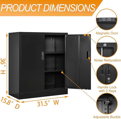 Metal Storage Cabinet, 36 Inch Tall Metal Storage Cabinet with Doors and Shelves, Pantry Cabinets for Kitchen Storage, Garage Cabinet for Living, Dining Room, Assemble Required.