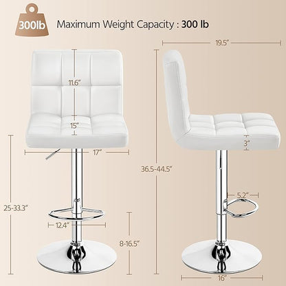 Yaheetech Bar Stools Set of 3, Adjustable PU Leather Swivel Barstools, Modern Counter Stools with Back and Footrest, Counter Height Barstools for Bar, Kitchen, Dining Room, White