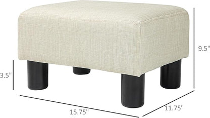 HOMCOM Ottoman Foot Rest, Small Foot Stool with Linen Fabric Upholstery and Plastic Legs, Cube Ottoman for Living Room, Beige