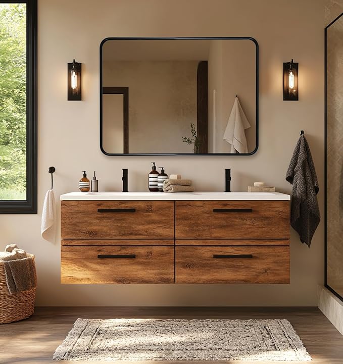 ANDY STAR Black Bathroom Mirror, 30x40 Inch Rounded Rectangle Mirror for Bathroom, Modern Tube Matte Black Framed Rectangular Mirrors for Vanity, Explosion-Proof Film, Wall Mount Horizontal/Vertical