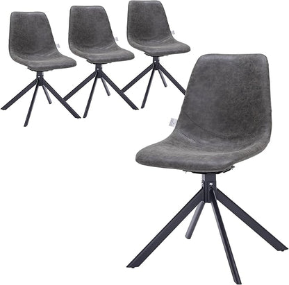 LeisureMod Markley Swivel Leather Dining Side Chair with Durable Iron Legs – Comfortable Accent Chair for Kitchen, Dining Room, or Office Set of 4