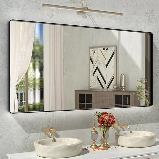 60x30 Inch Black Metal Framed Bathroom Mirror,Large Matte Black Vanity Mirror,Round Corner Rectangle Mirror for Wall,Tempered Glass,Anti-Rust(Horizontal/Vertical)