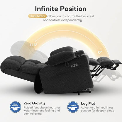Tami Tami Dual Motor Power Lift Chair Recliner for Elderly with Massage and Heat, Infinite Position Electric Lift Recliner with Adjustable Headrest, USB (T6015 - Plush Fabric, Dark Gray, Oversized)