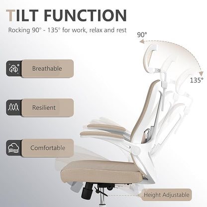Office Chair,Ergonomic Comfy Home Desk Chair with 350LBS Capacity,High Back Gaming Chair with Wheels,Mesh Computer Chair,Lumbar Support, Adjustable Headrest,Flip-up Armrest