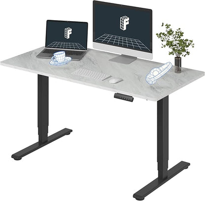 FLEXISPOT E6 3 Stages Dual Motor Electric Standing Desk 55x28 Inch Whole-Piece Board Height Adjustable Electric Sit Stand Desk(Black Frame + Marble Grey Desktop, 2 Packages)