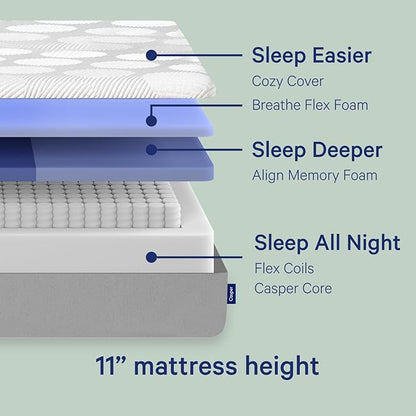 Casper Sleep Original Hybrid Queen Mattress – Medium Feel with Zoned Support – Motion Isolation – Breathable, Cooling Memory Foam – 100-Night Trial – CertiPUR-US
