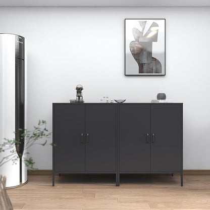 Metal Storage Cabinet with Doors and Shelves,Multipurpose Storage Rack, 3-Tier Shelf,Metal Locker Style Accent Cabinet for Home Office,Living Room,Kitchen (Black, 40''H)