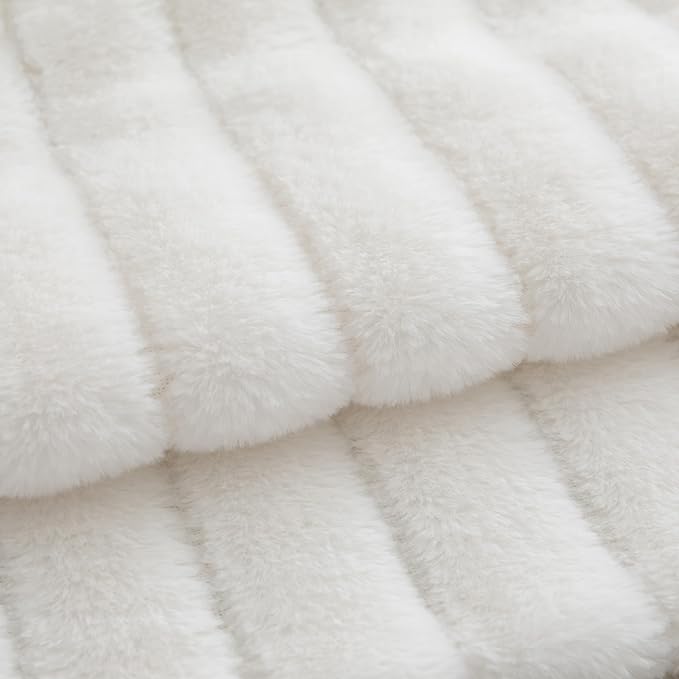 Pack of 2 Faux Fur Throw Pillow Covers 12x20 Inch Striped Decorative Soft Plush Couch Pillow Case Home Decor for Bed, Sofa, Living Room Cream White