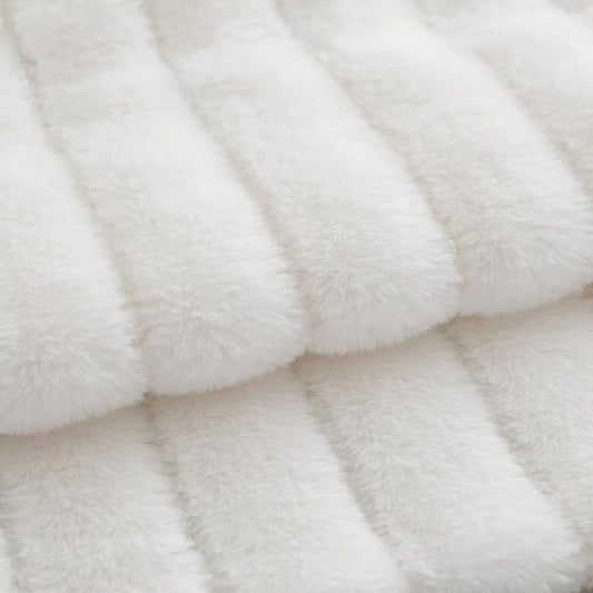 Pack of 2 Faux Fur Throw Pillow Covers 24x24 Inch Striped Decorative Soft Plush Couch Pillow Case Home Decor for Bed, Sofa, Living Room Cream White