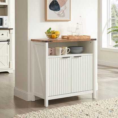 Buffet Cabinet with Storage - Modern Farmhouse Rustic 32 Fluted Sideboard Storage Cabinet Buffet with Adjustable Shelves, Coffee Wine Bar Organizer for Dining Room (Antique White)