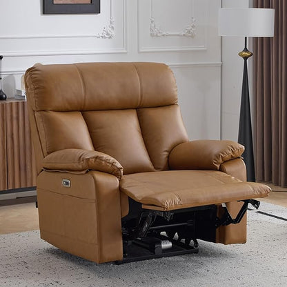 AEDI 450lbs Genuine Leather Power Recliner Chair for Big and Tall Adults Oversized Electric Reclining Sofa for Living Room,Extra Wide 27" Seat,USB Charging(Top Grain Leather,Camel)
