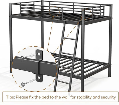 SDHYL Twin Over Twin Bunk Bed with Stairs, Heavy Duty Metal Bunk Beds for Teens Adults, Space Saving Design, No Box Spring Needed, Furniture for Bedroom, Black