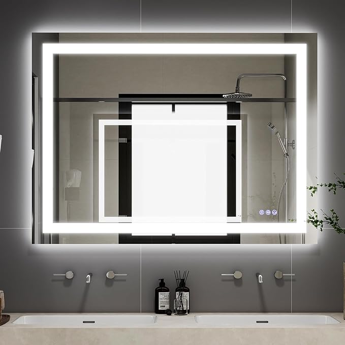 VooBang Bathroom Mirror with Lights 40 x 60 inches - 3 Adjustable Lighting Modes LED Bathroom Vanity Mirror, Anti-Fog, Memory Function, Tempered Glass, Wall Mounted Horizontally Vertically